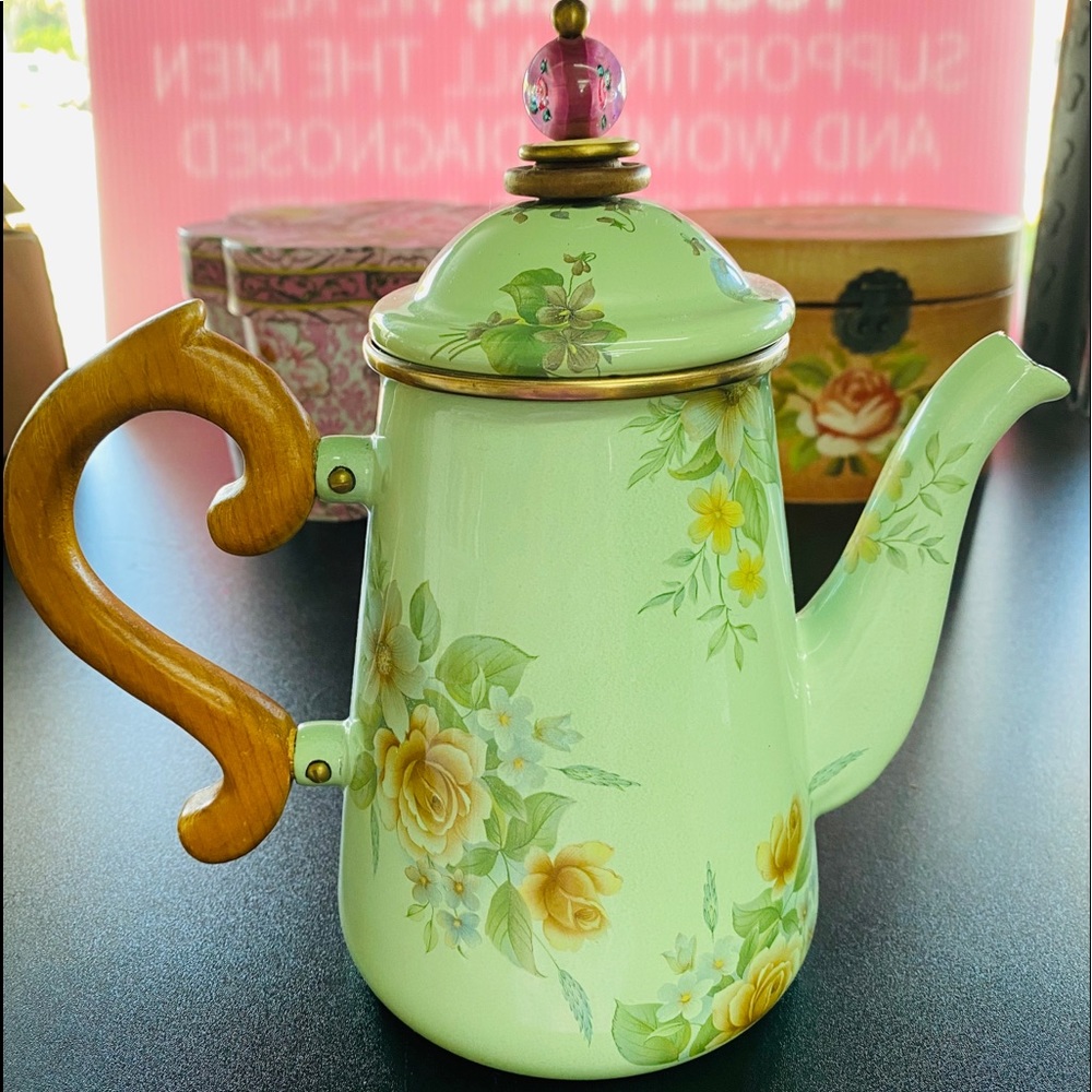 MacKenzie-Childs Green Enamel Tea Coffee Pot